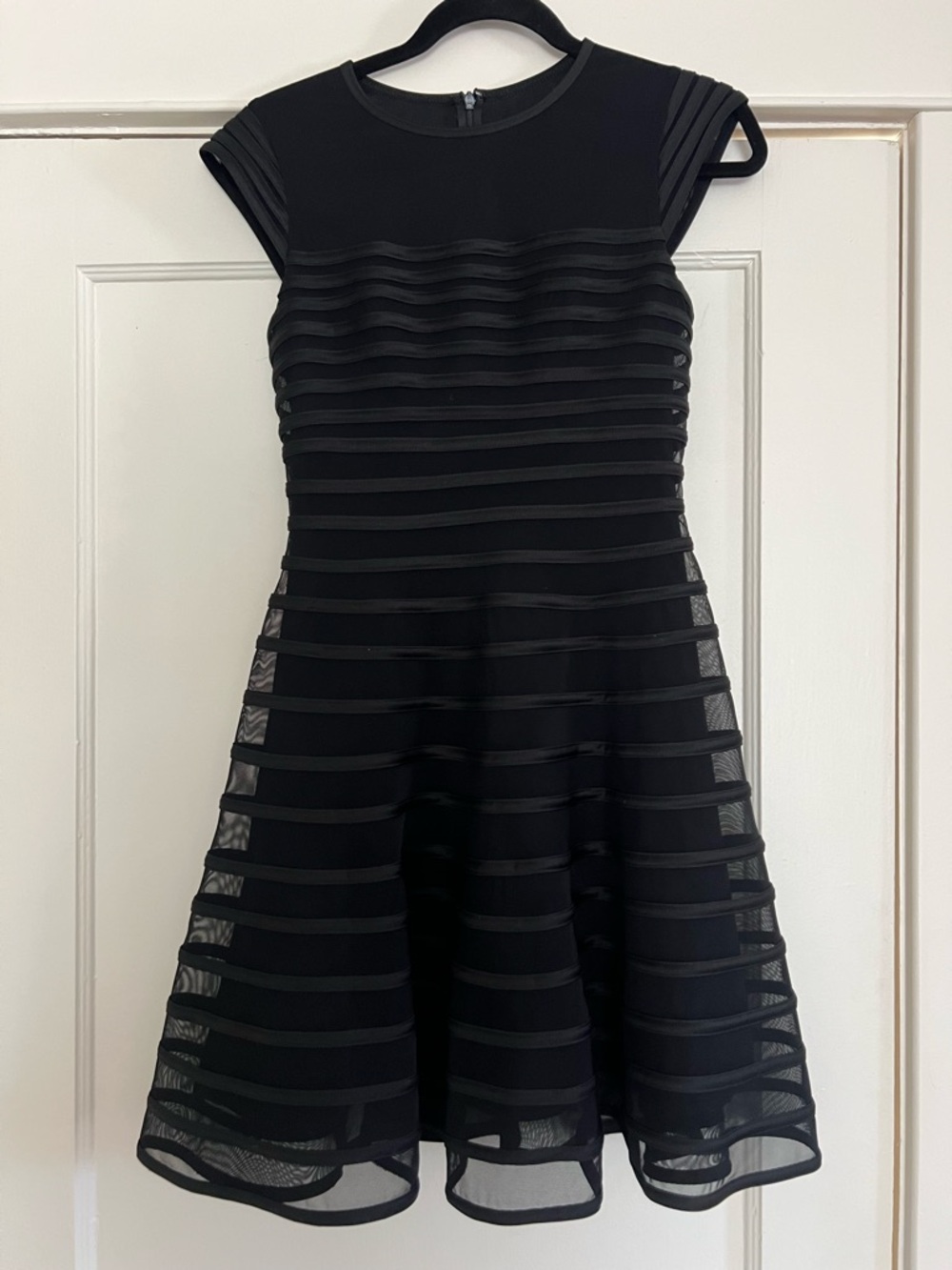 Black Layered Stripe Fit-and-Flare Mini Dress
